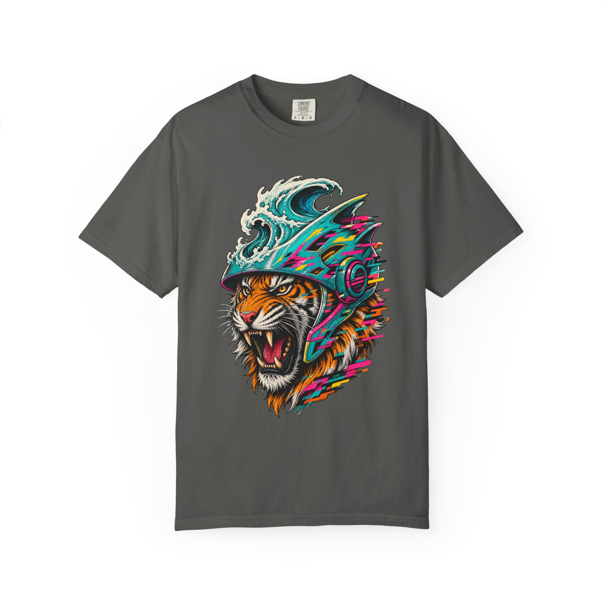 Glitch Surf Tiger Helmet Graphic Tee