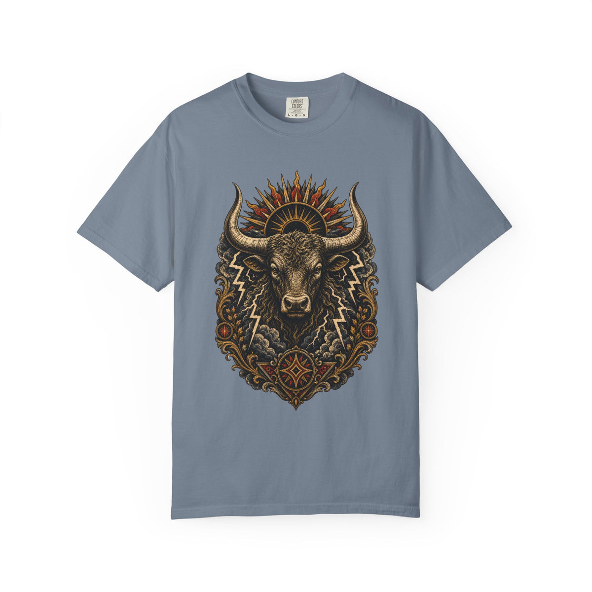 Woodcut Thunder Bull T-Shirt Graphic