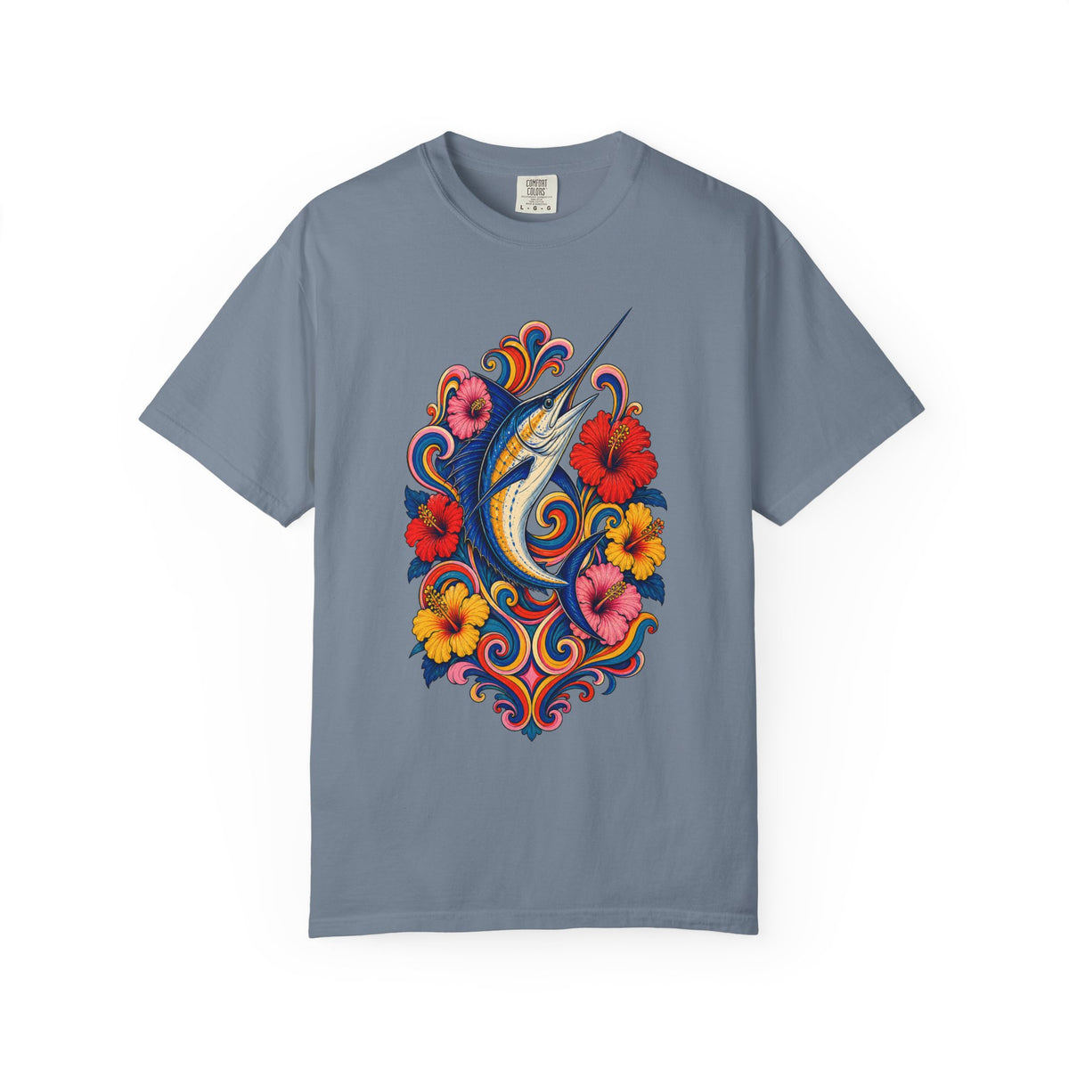 Psychedelic Hibiscus Swordfish Graphic Tee