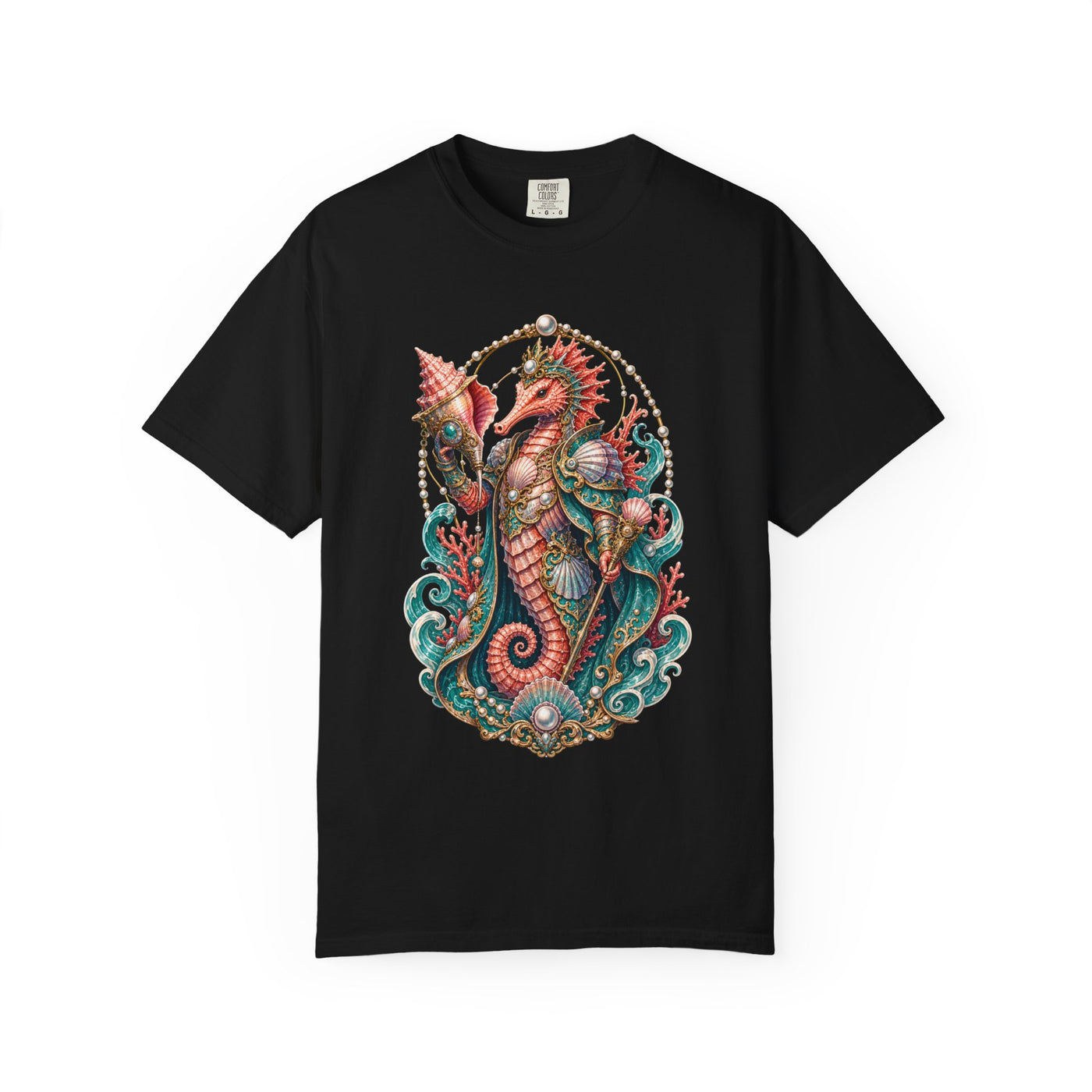 Coral Seahorse Herald Coastal T-Shirt Graphic