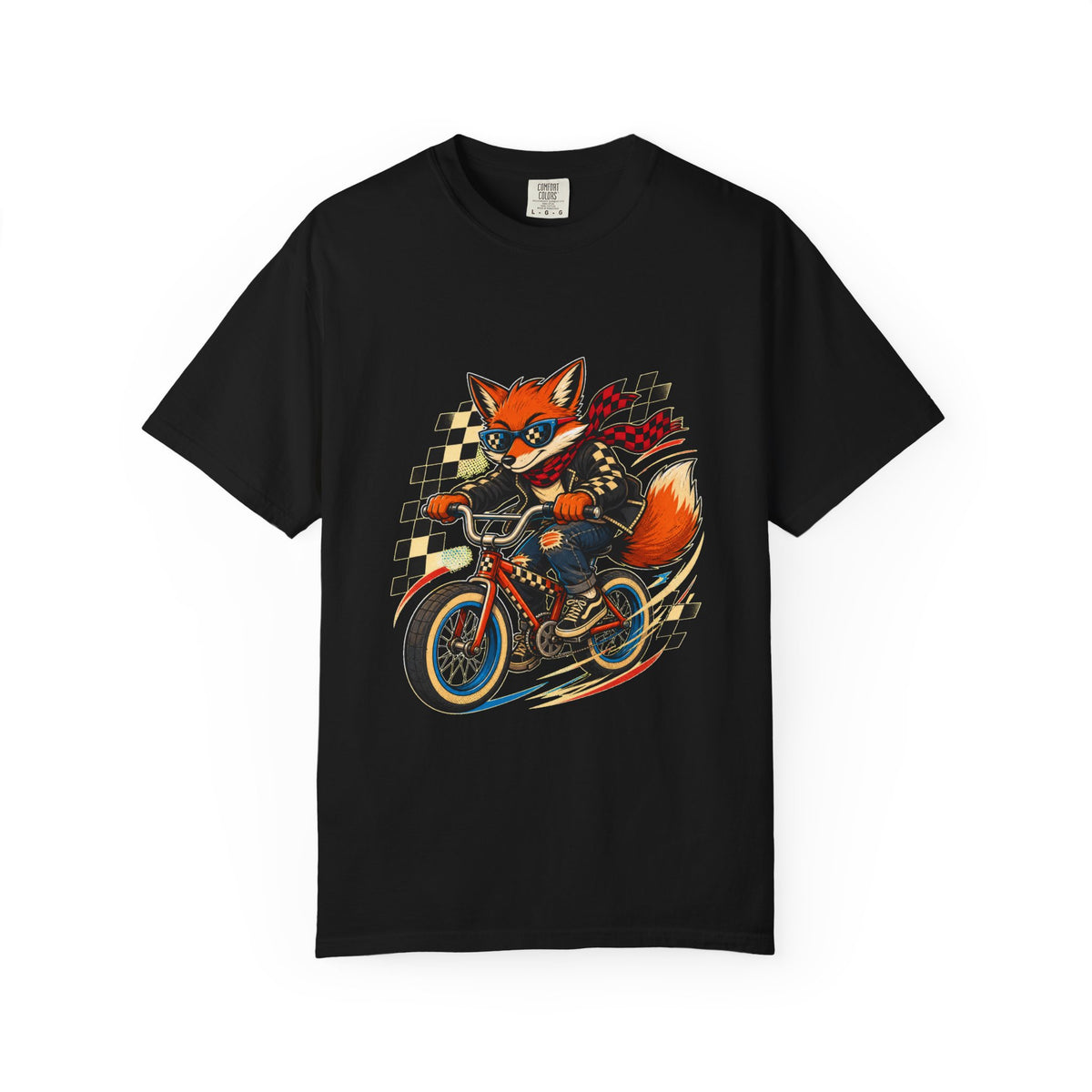 Checkerboard Alley Fox Cyclist T-Shirt Graphic