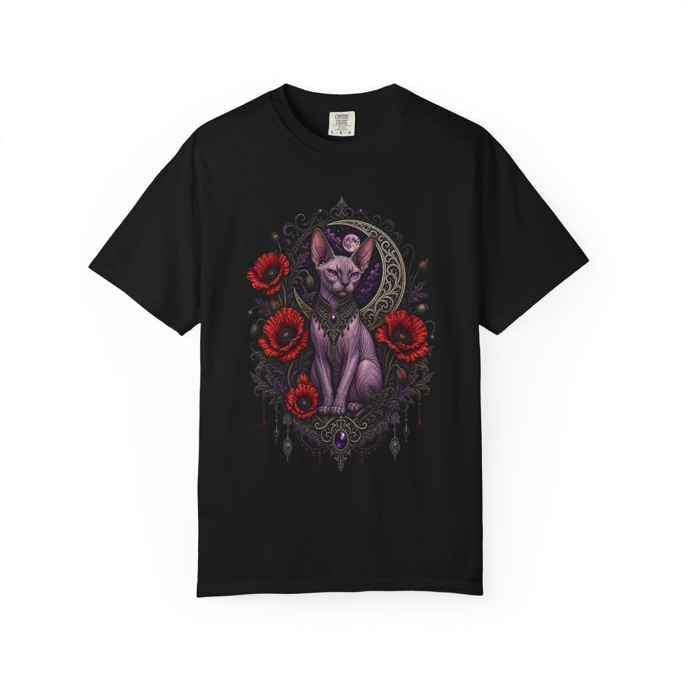 Gothic Poppy Sphinx Cat Graphic Tee