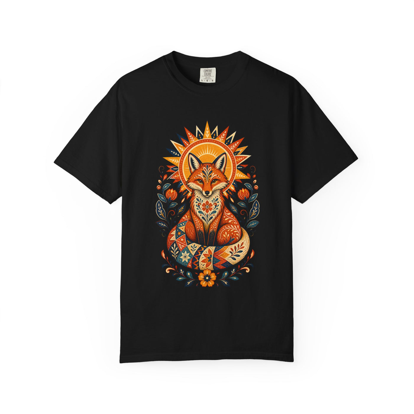 Solar Fox Folk Art Graphic T-Shirt