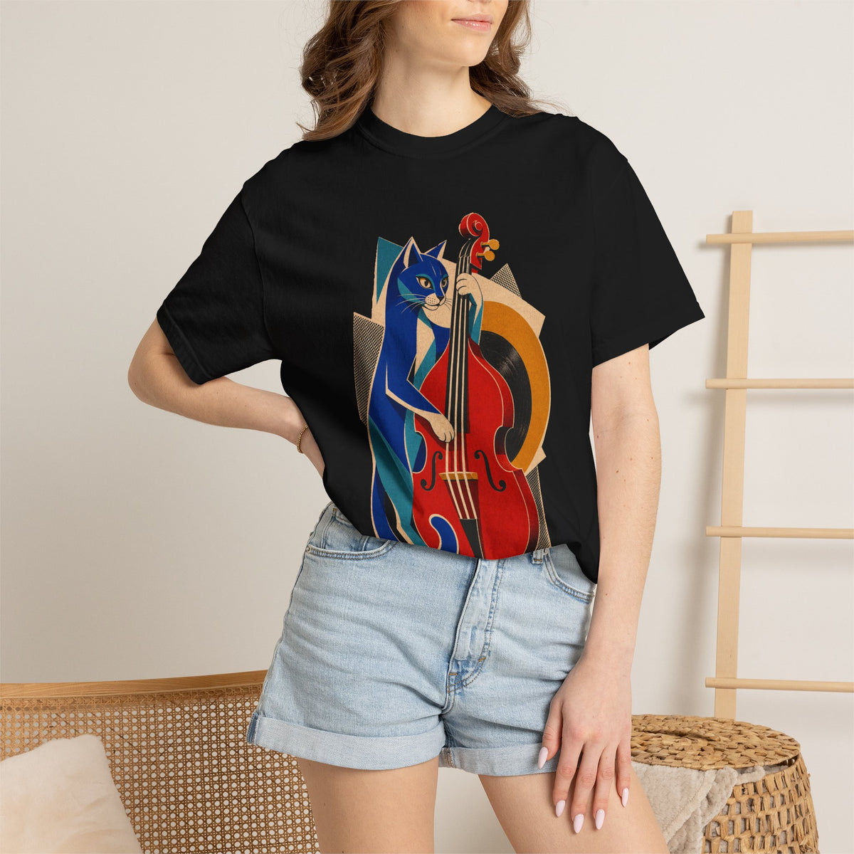Black Bombay Upright Bass Hard-Bop Collage Graphic Tee