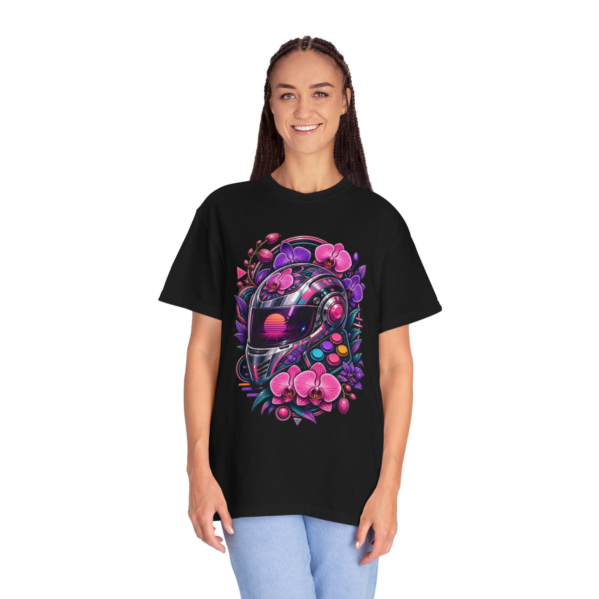 Vaporwave Orchid Arcade Helmet T-Shirt Graphic