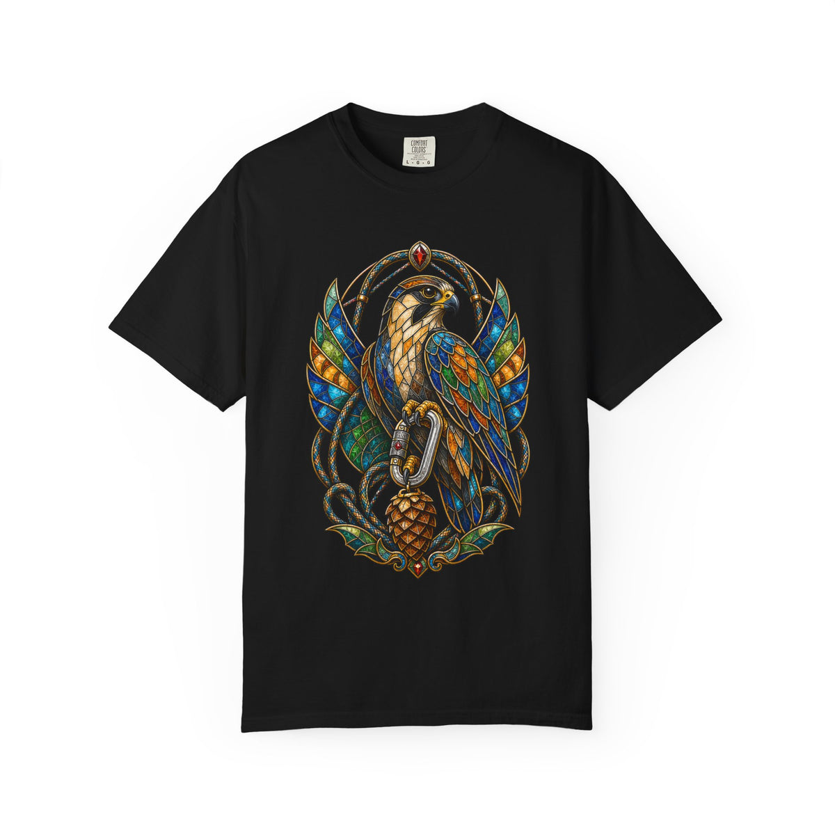Stained Glass Climbing Pinecone Falcon T-Shirt Graphic
