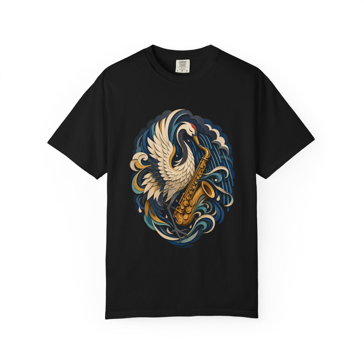 Paper Cut Monsoon Saxophone Crane T-Shirt Graphic