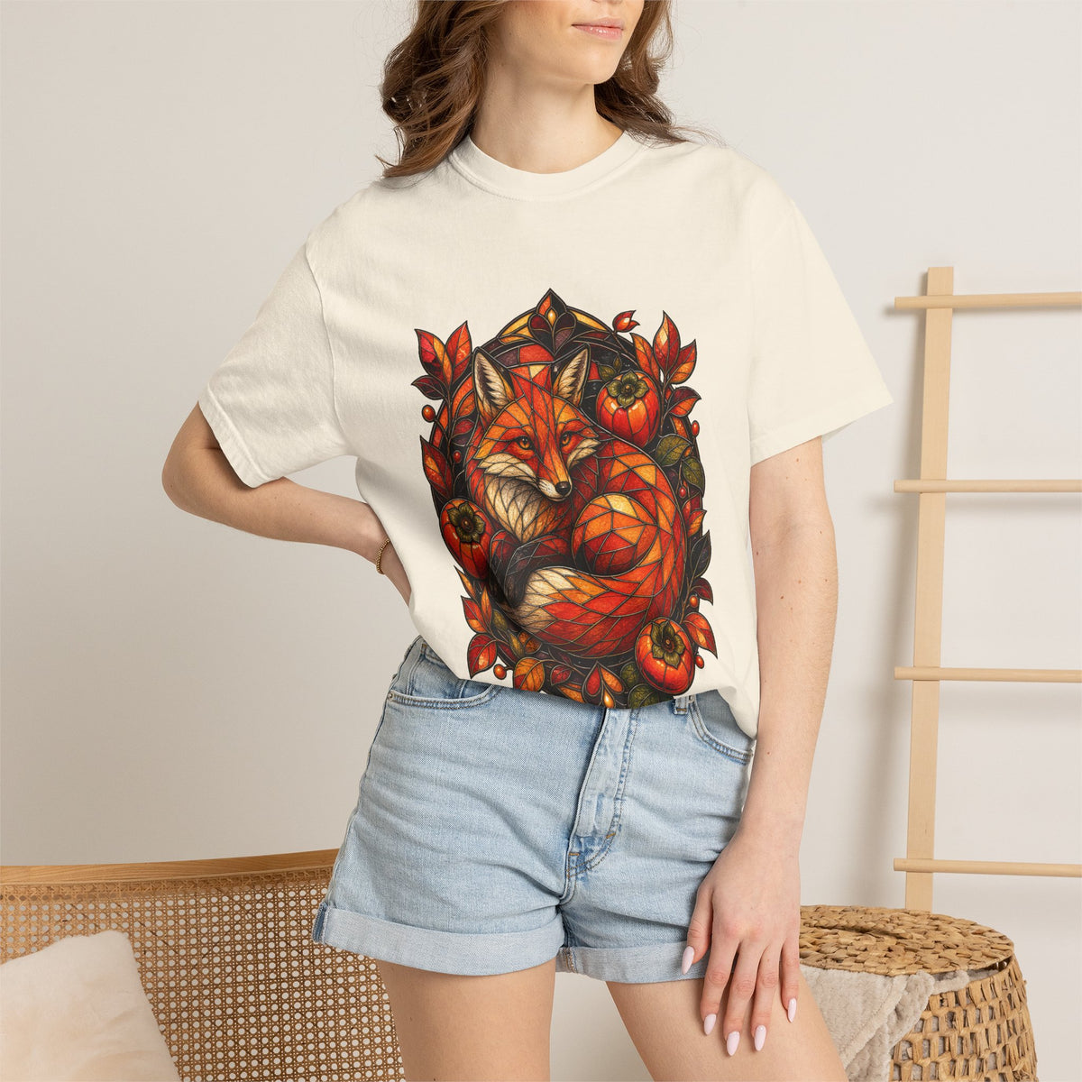 Stained Glass Persimmon Fox Graphic Tee