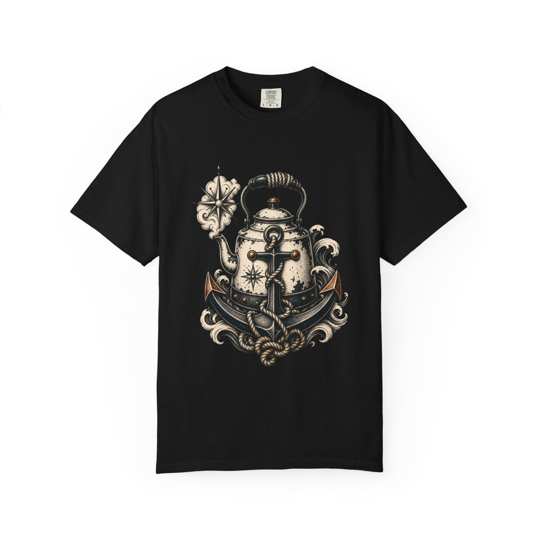 Blackwork Nautical Kettle Anchor T-Shirt Graphic