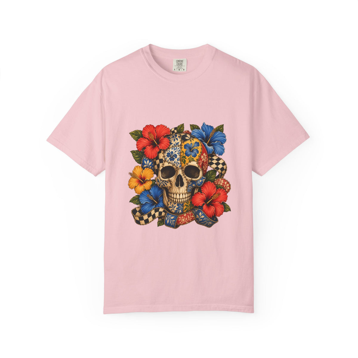 Patchwork Hibiscus Skull Graphic Tee