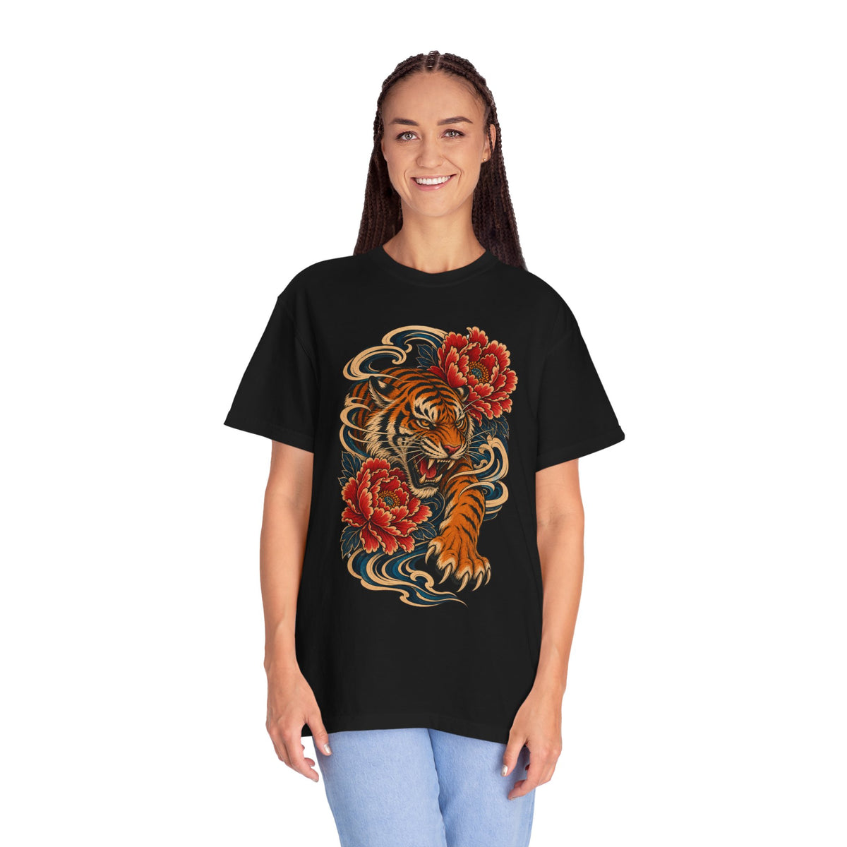 Tiger and Peony Tattoo Graphic Tee