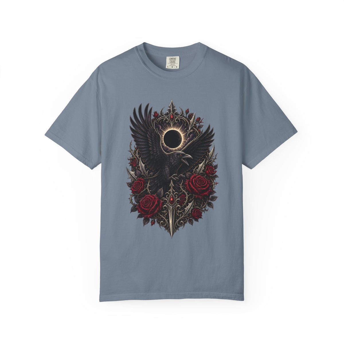 Gothic Raven Eclipse Rose T-Shirt Graphic