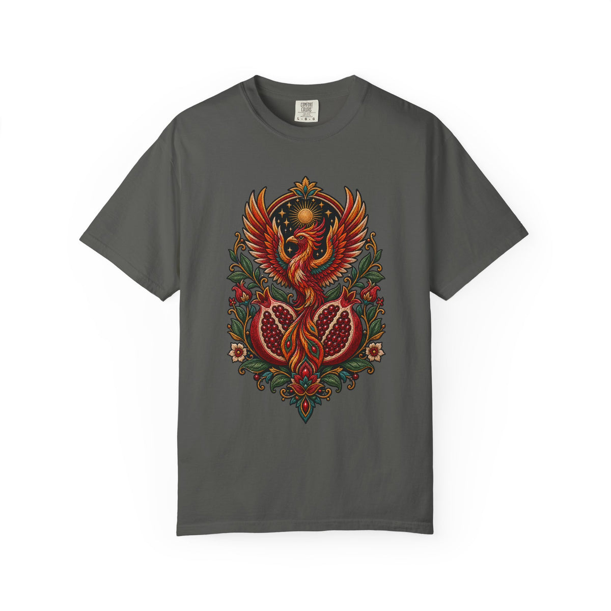 Embroidered Pomegranate Phoenix T-Shirt Graphic