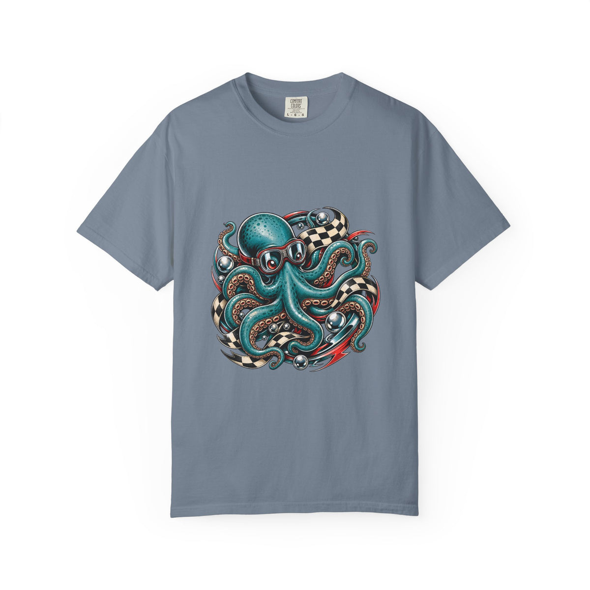 Retro Checkered Octopus Racer Graphic Tee