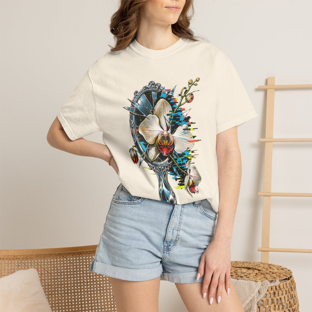 Glitchy Glam Orchid Mirror T-Shirt Graphic