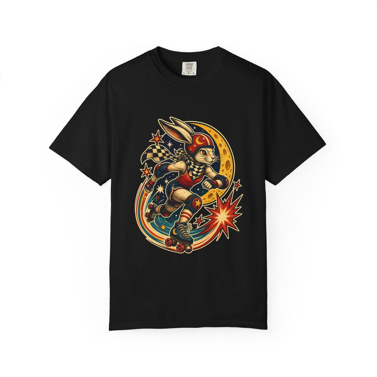 Retro Roller Derby Moon Hare T-Shirt Graphic