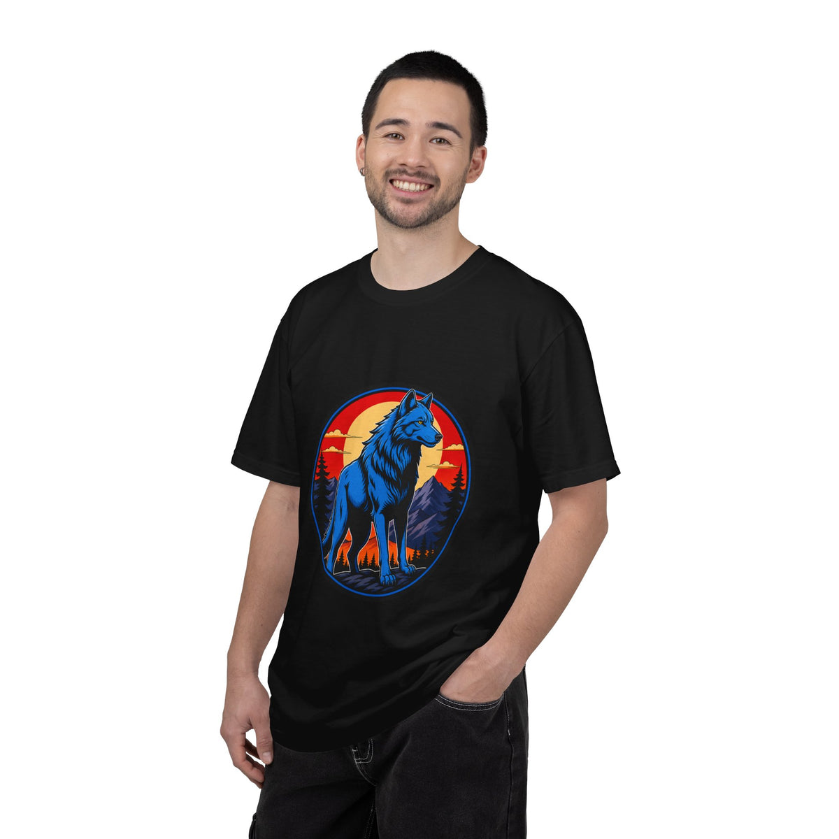 Blue Wolf Sunset Crest T-Shirt Graphic