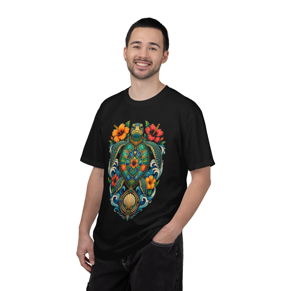 Psychedelic Hibiscus Sea Turtle Graphic Tee