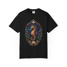 Gothic Stained Glass Seahorse Crest T-Shirt Graphic