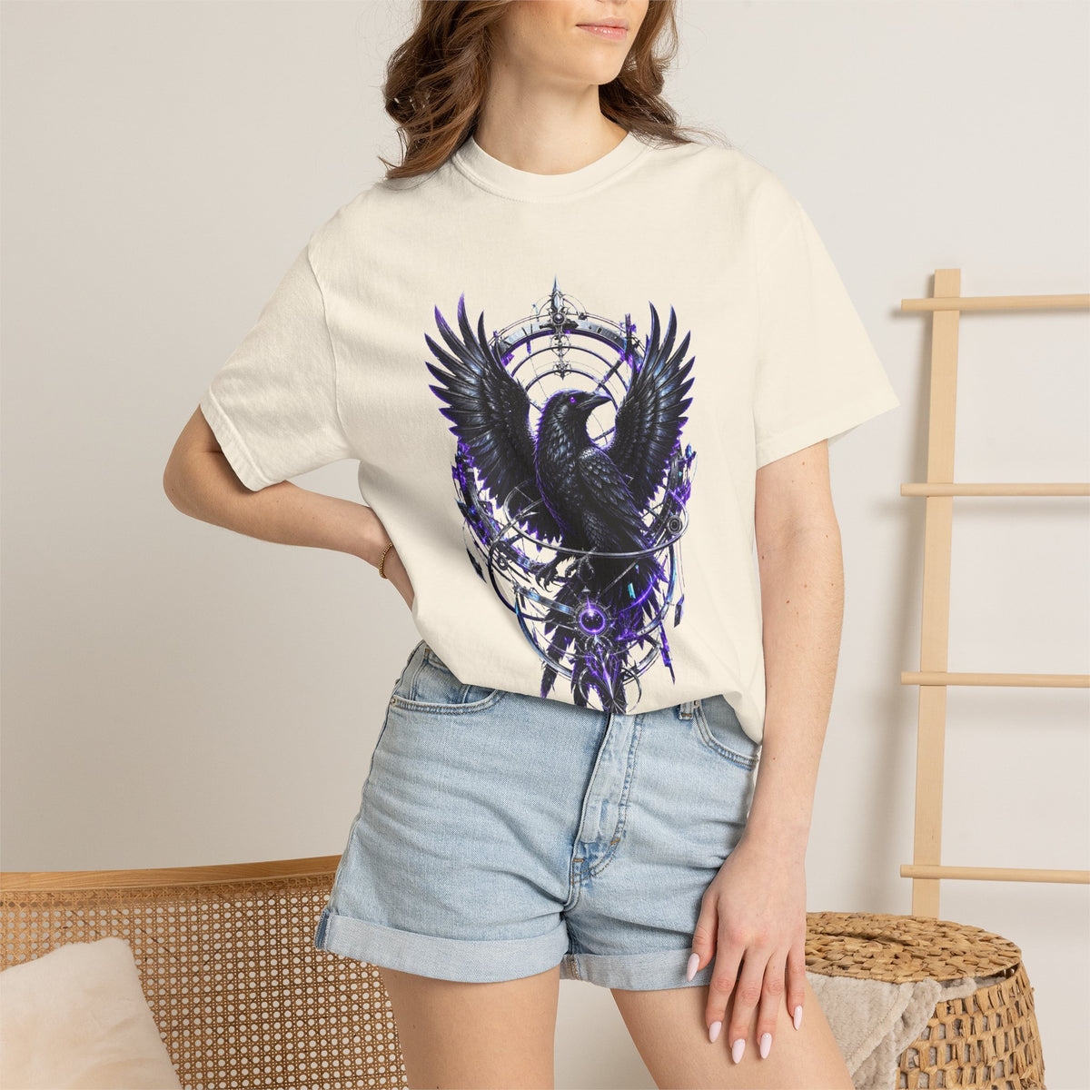 Glitch Gothic Raven Astrolabe Graphic Tee