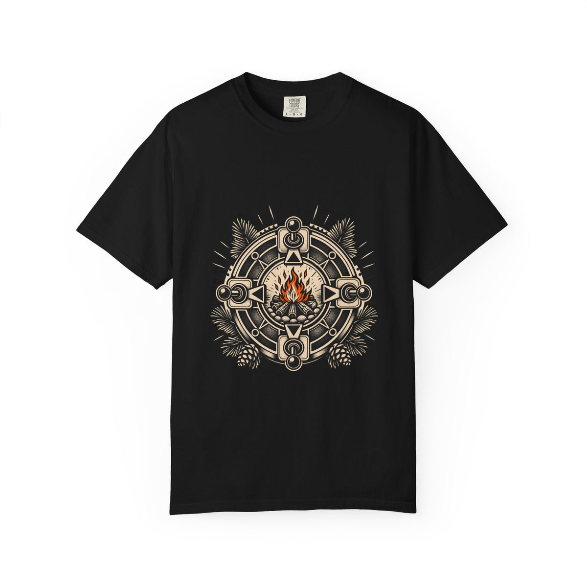 Blackwork Arcade Campfire Compass T-Shirt Graphic