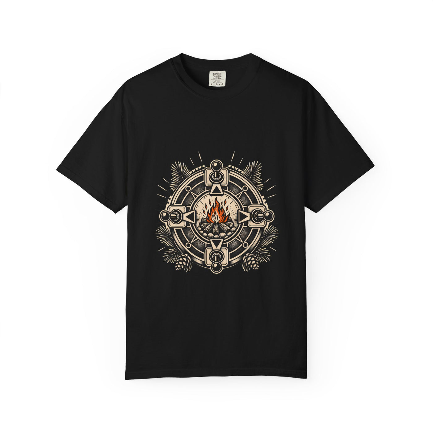 Blackwork Arcade Campfire Compass T-Shirt Graphic