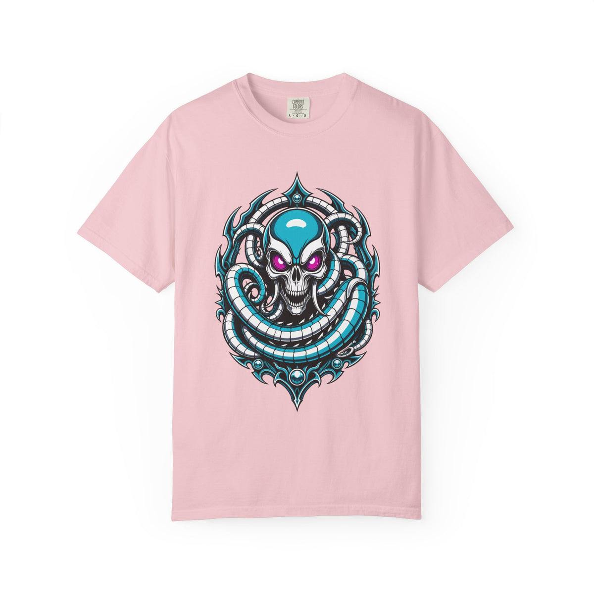 Neon Biomech Skull Tentacle T-Shirt Graphic