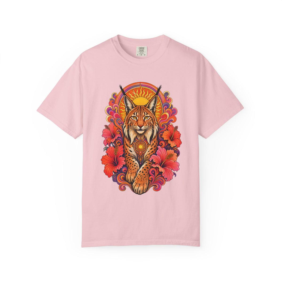 Psychedelic Sun Lynx Hibiscus T-Shirt Graphic
