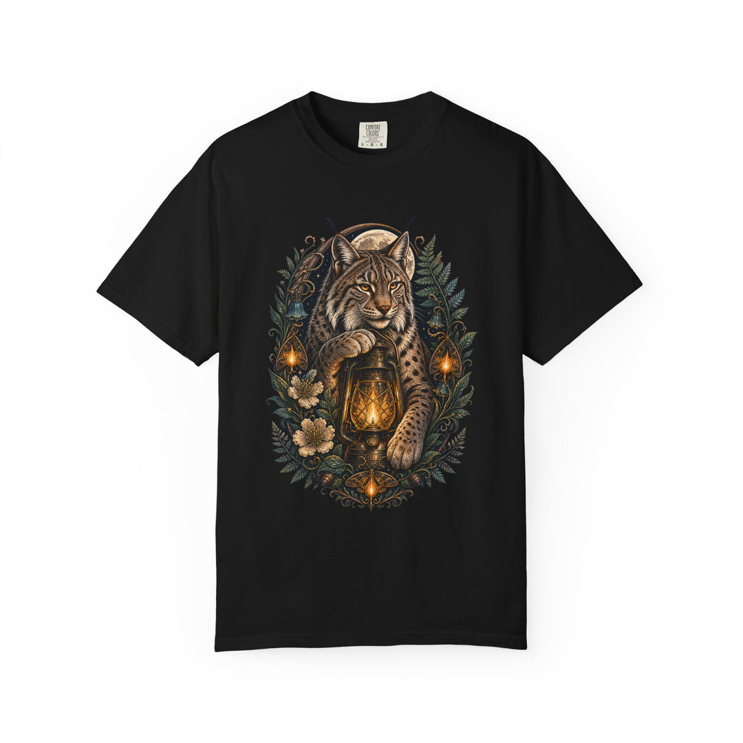 Gothic Botanical Camping Lantern Lynx T-Shirt Graphic