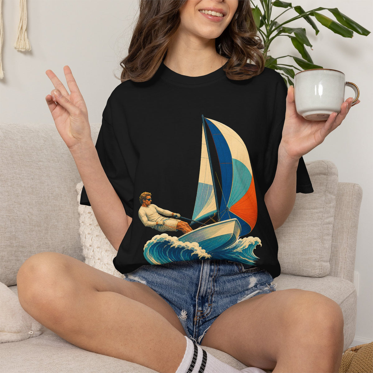Spinnaker Dinghy Racer Coastal Risograph Graphic Tee