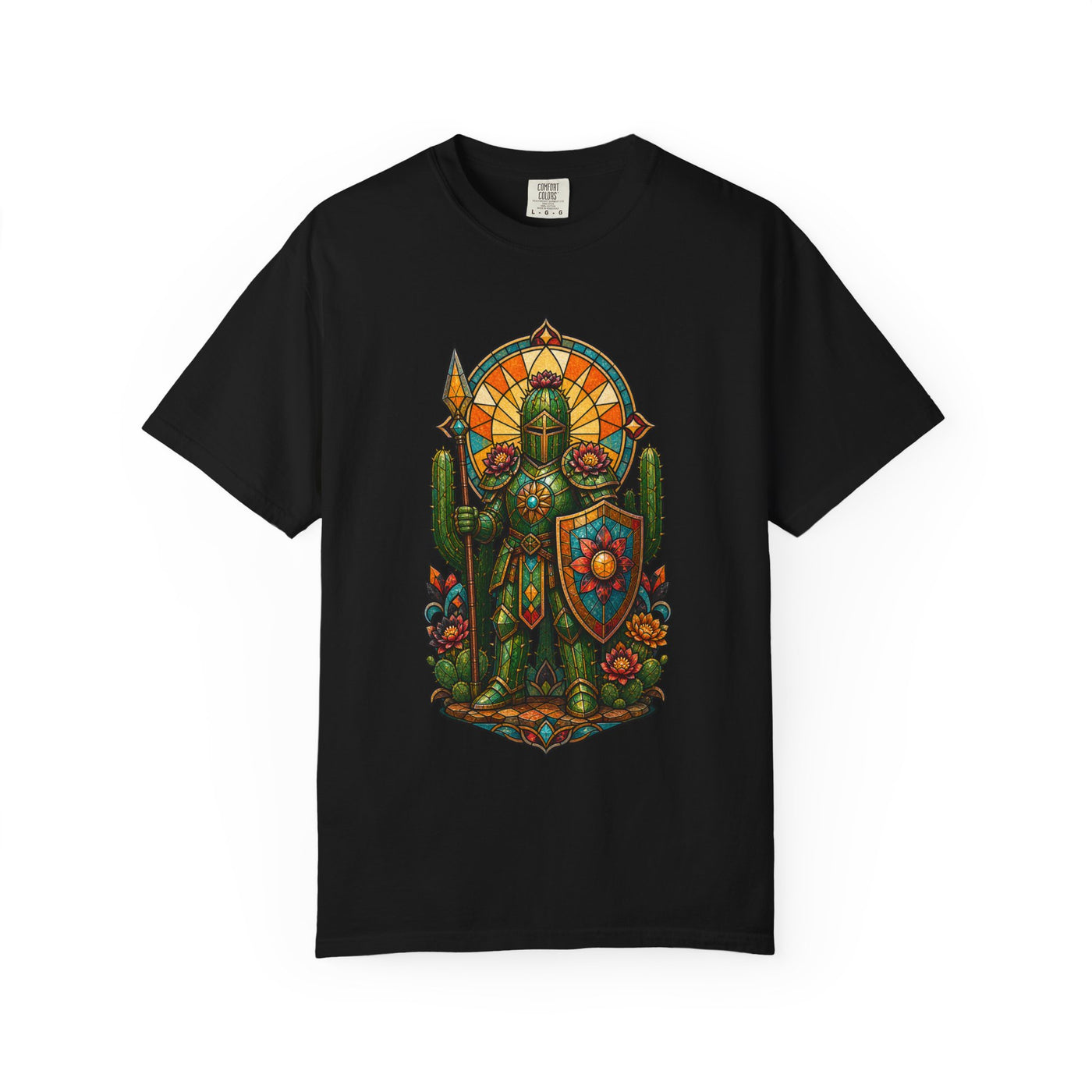 Stained Glass Cactus Knight T-Shirt Graphic