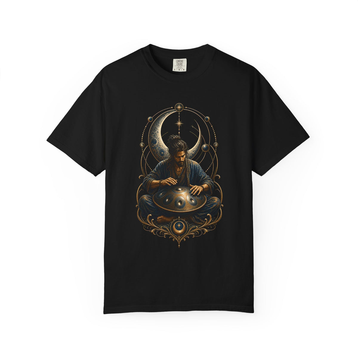 Handpan Nocturne Cosmic Woodcut Graphic Tee