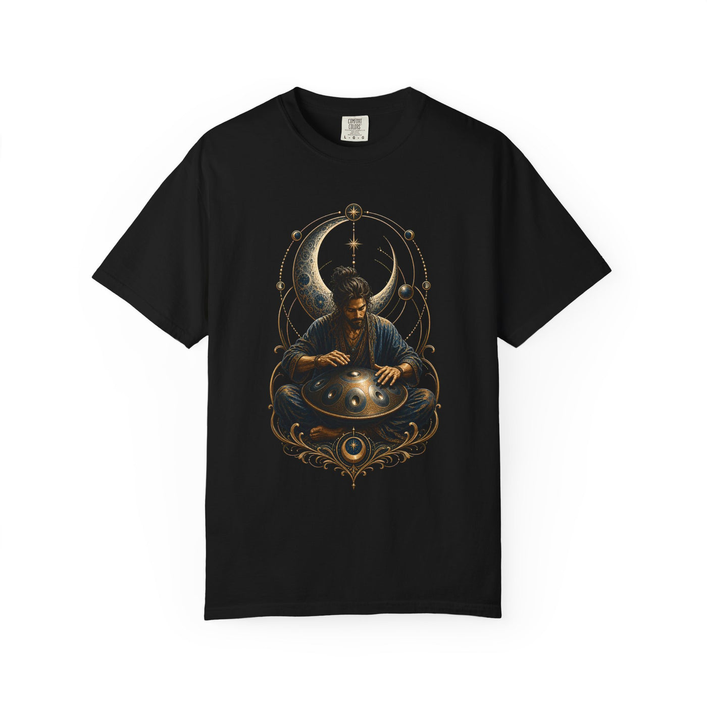 Handpan Nocturne Cosmic Woodcut Graphic Tee