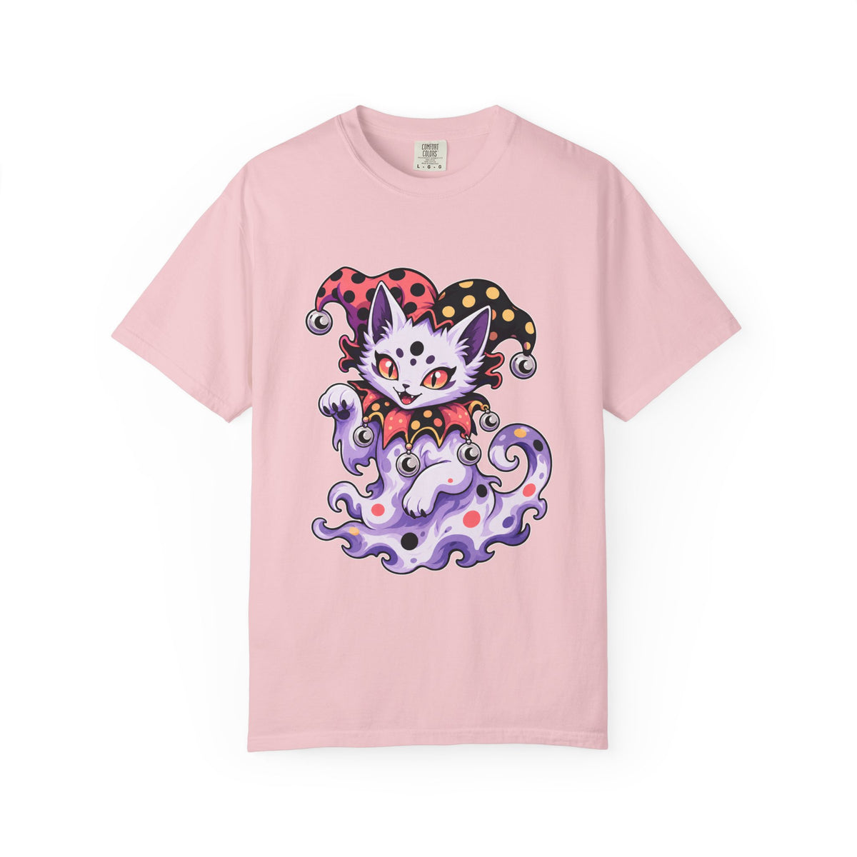 Polka-Dot Ghost Cat Jester T-Shirt Graphic