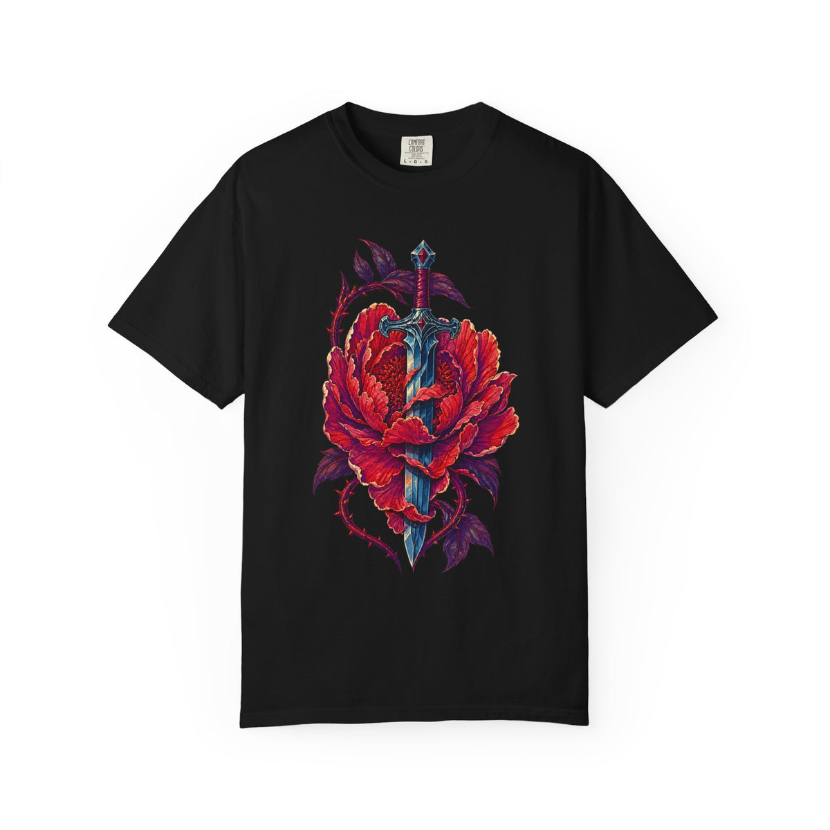 Red Violet Sword Peony Graphic Tee