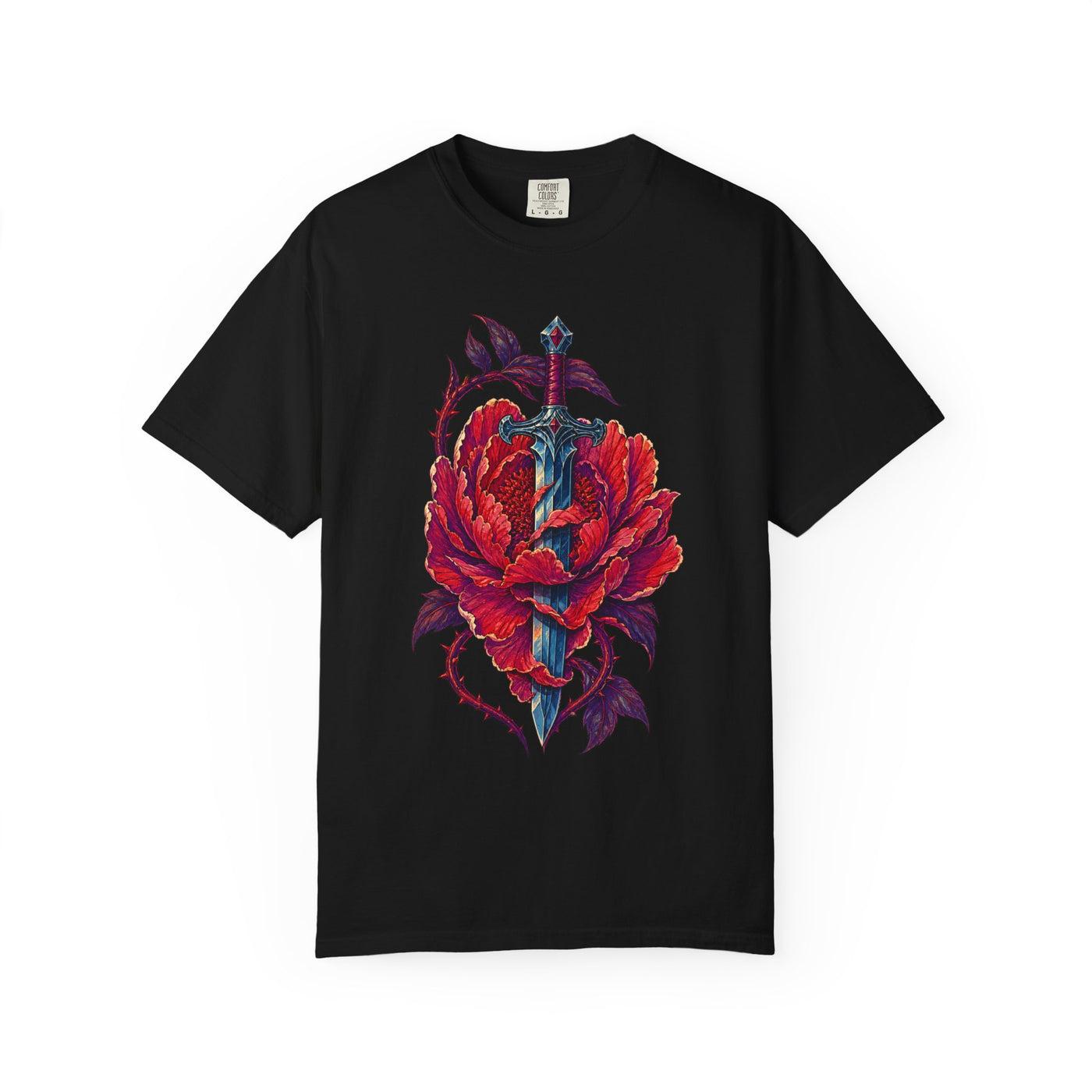 Red Violet Sword Peony Graphic Tee
