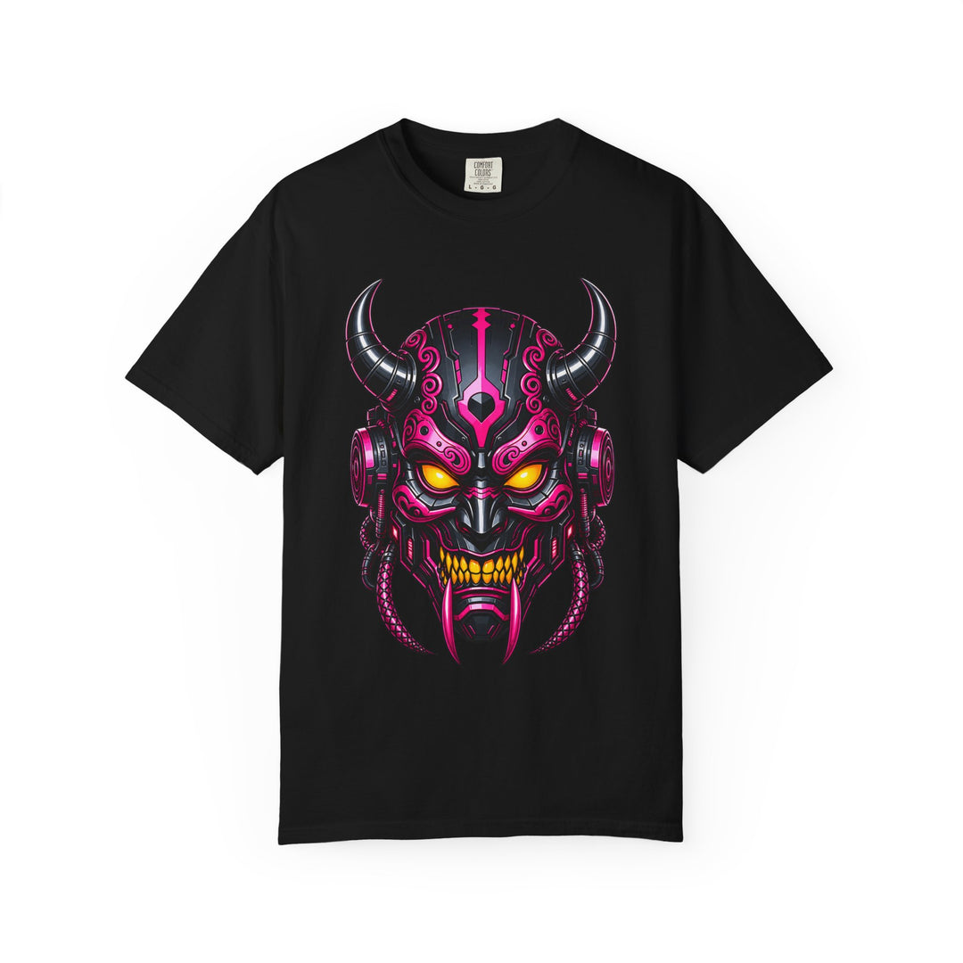 Neon Cyber Oni Mask T-Shirt Graphic