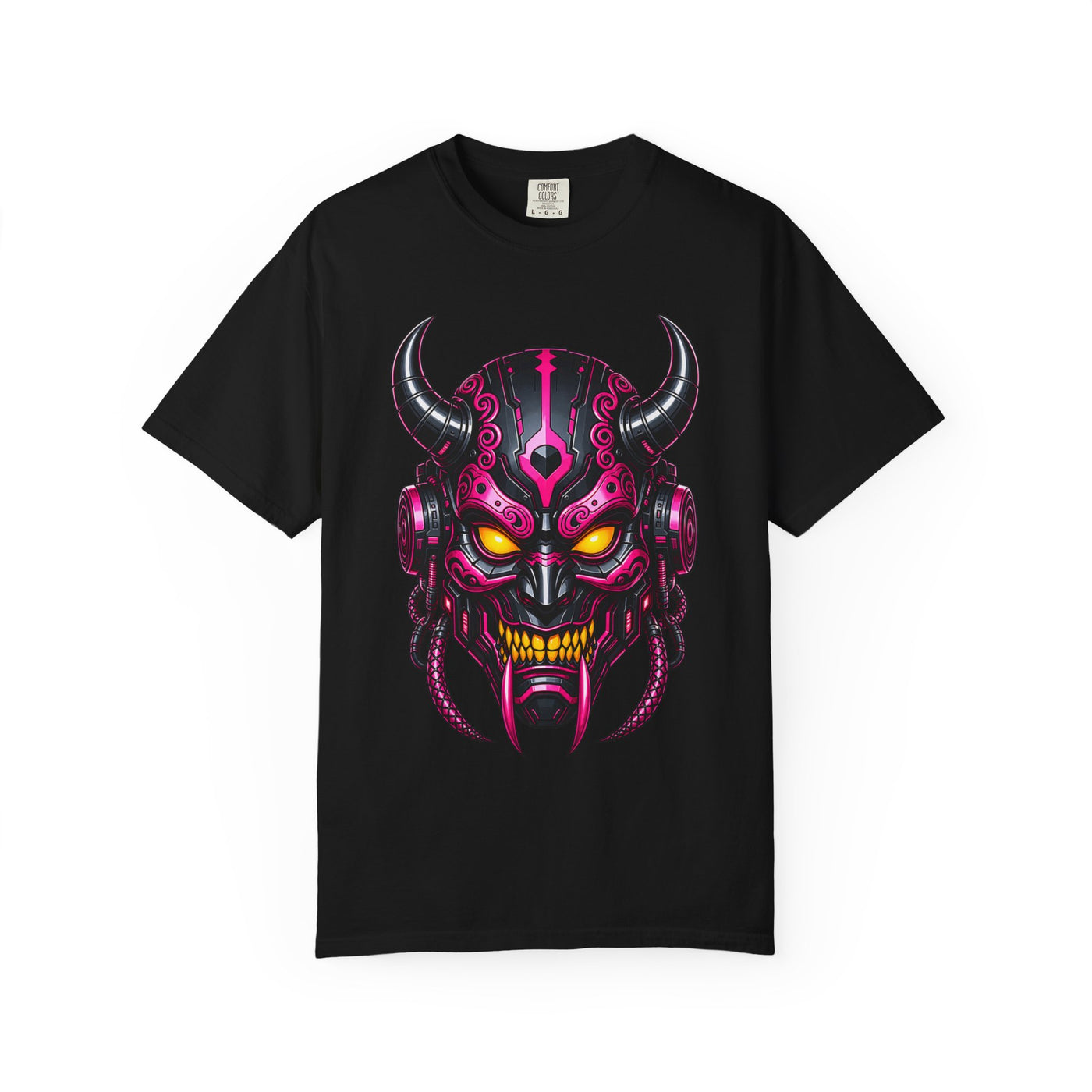 Neon Cyber Oni Mask T-Shirt Graphic