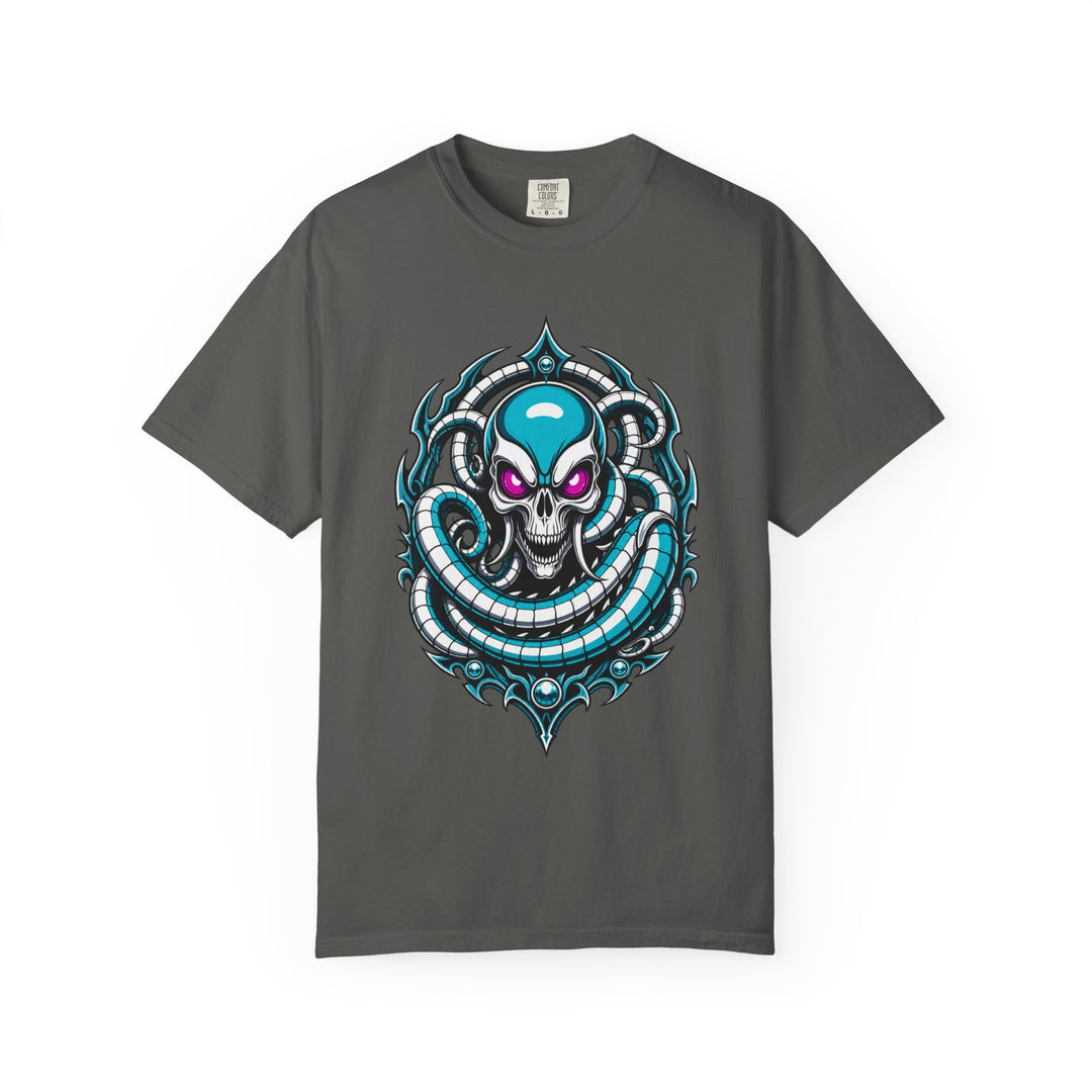Neon Biomech Skull Tentacle T-Shirt Graphic