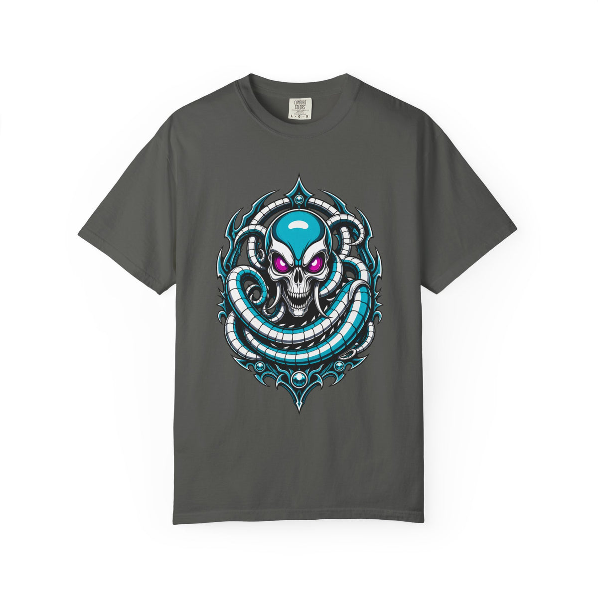 Neon Biomech Skull Tentacle T-Shirt Graphic