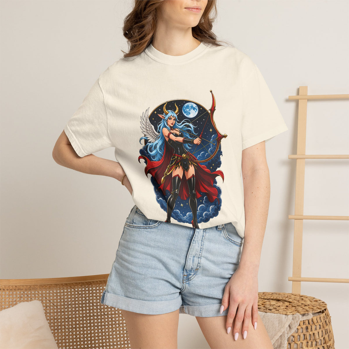 Moonlit Winged Archer Fantasy T-Shirt Graphic
