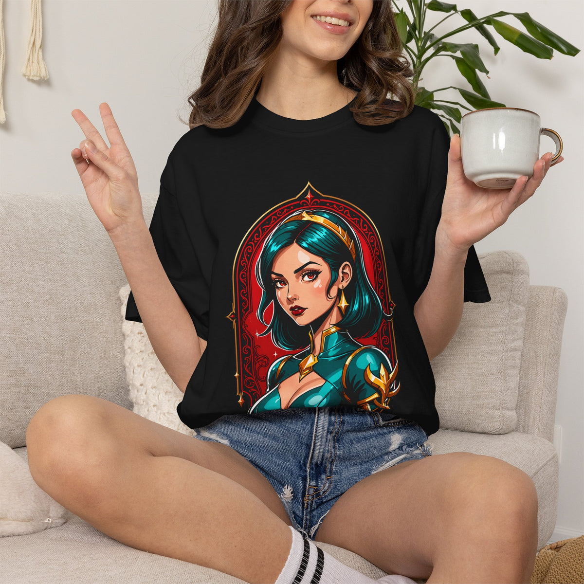 Teal Sorceress Gothic Crest T-Shirt Graphic
