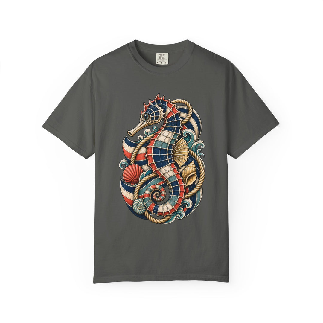 Nautical Deck-Stripe Seahorse Graphic Tee