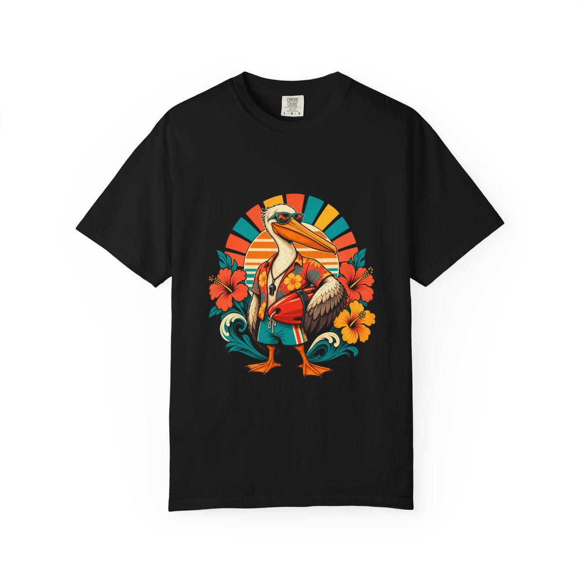 Psychedelic Pelican Lifeguard Surf T-Shirt Graphic