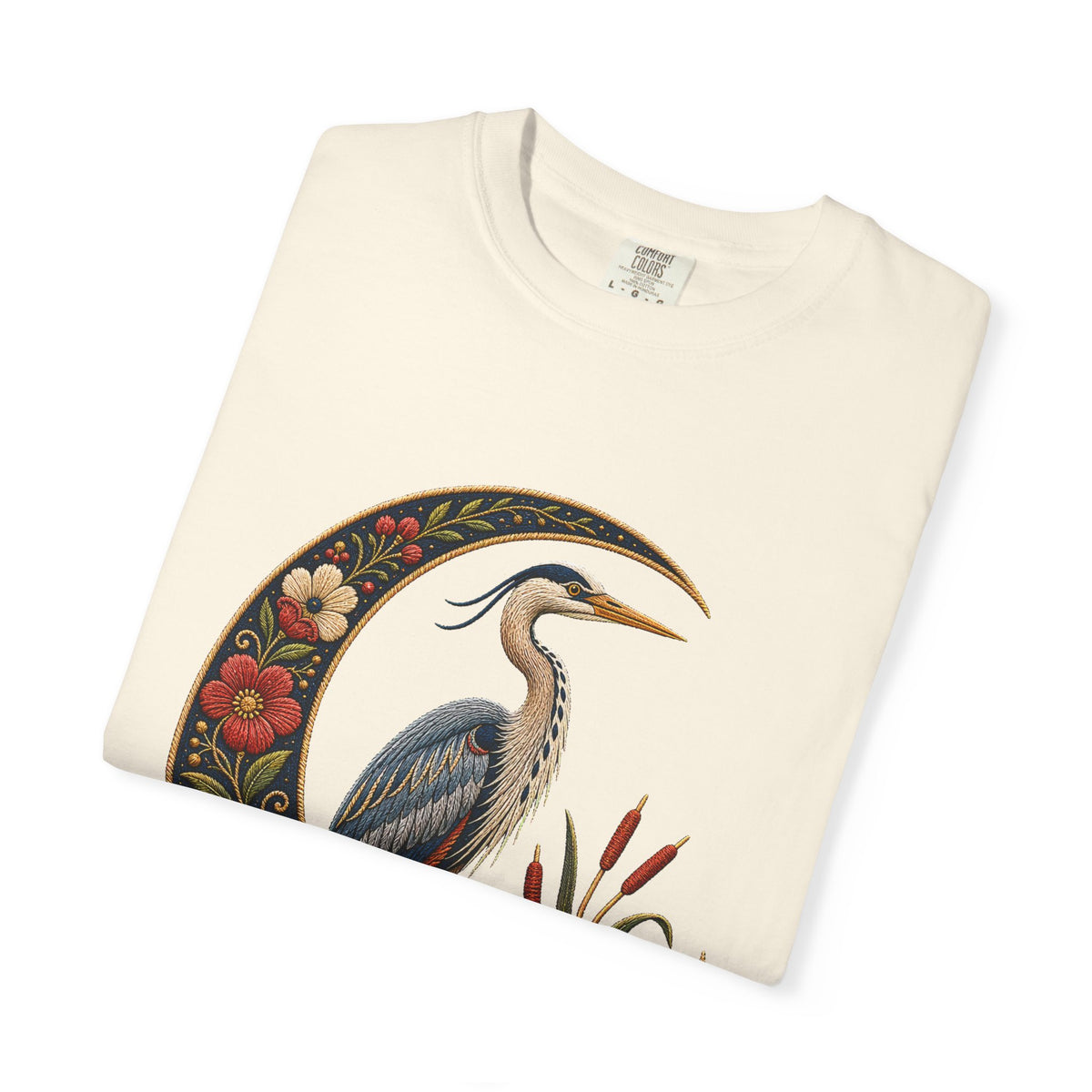 Folk Embroidery Moon Heron T-Shirt Graphic