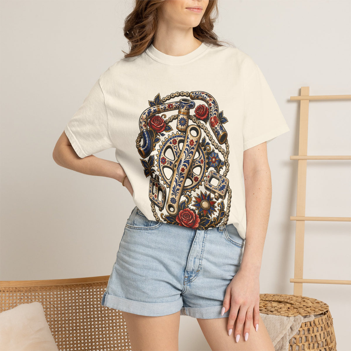 Folk Tattoo Ceramic Bicycle Parts T-Shirt Graphic