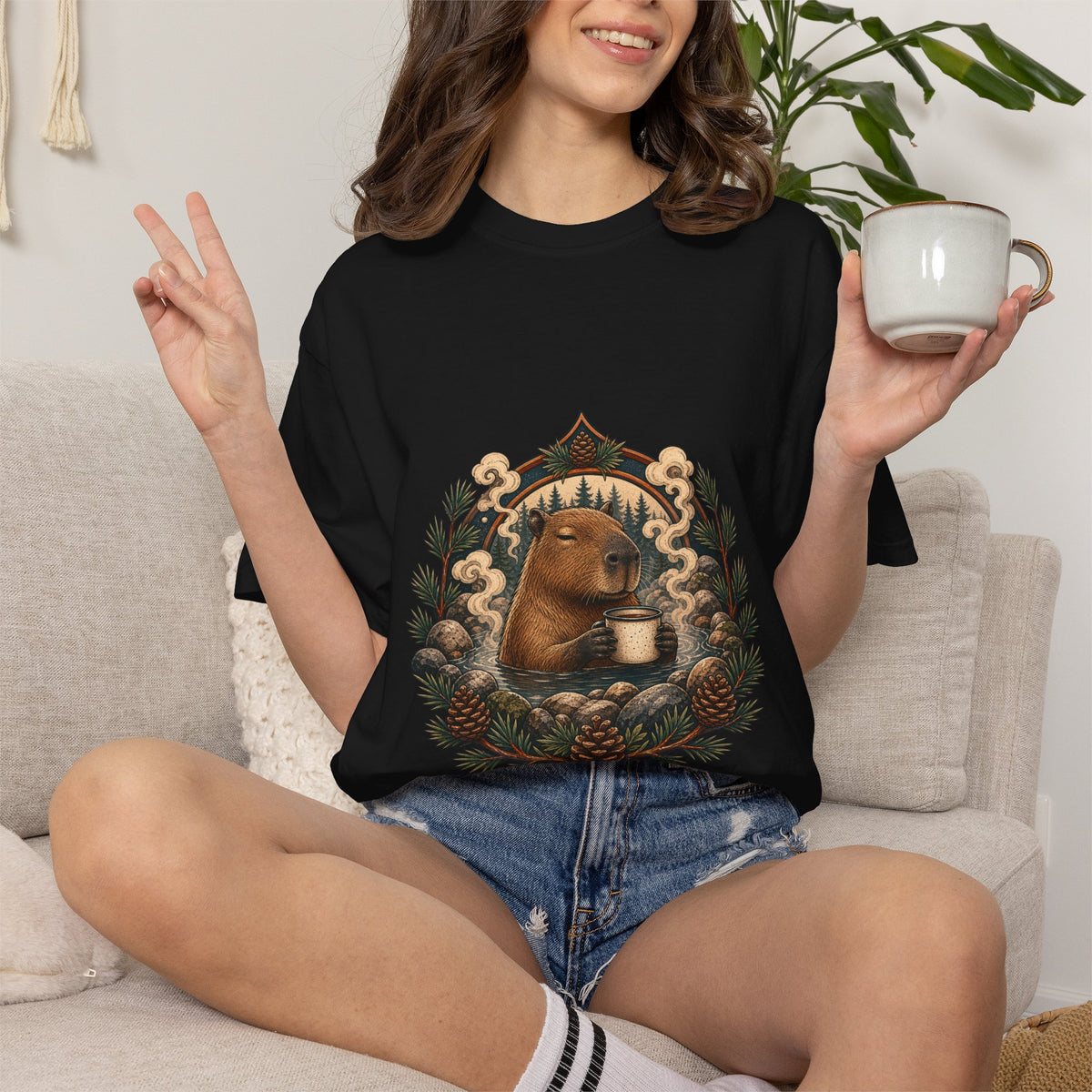 Hot Spring Capybara Trail Camp T-Shirt Graphic