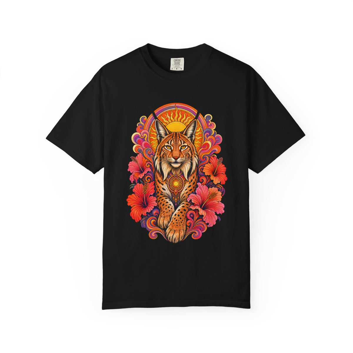 Psychedelic Sun Lynx Hibiscus T-Shirt Graphic