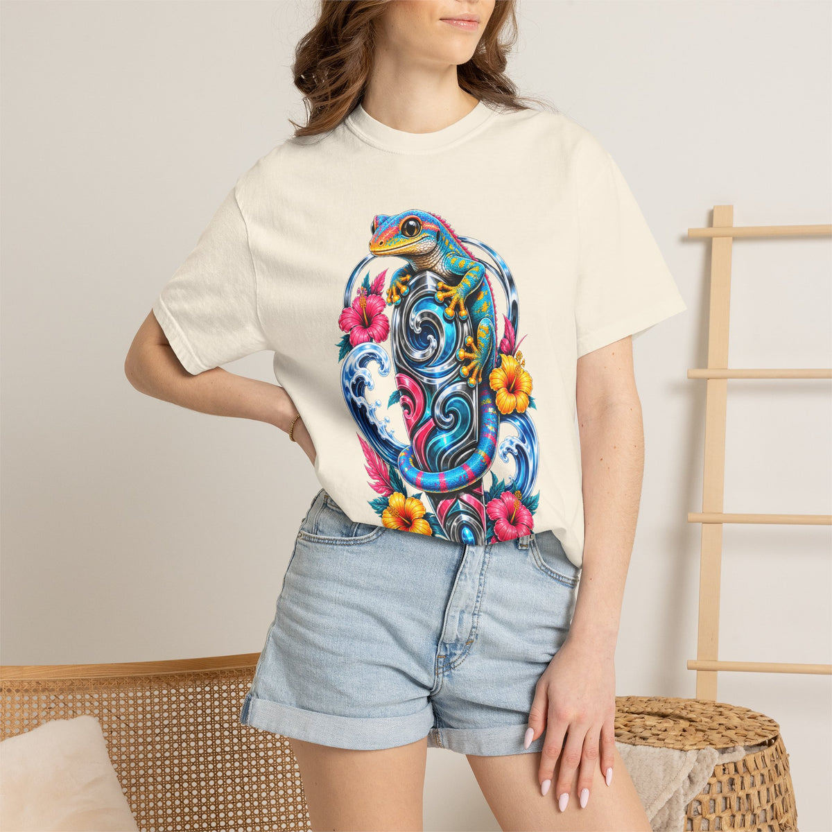 Neon Tide Gecko Totem Graphic Tee