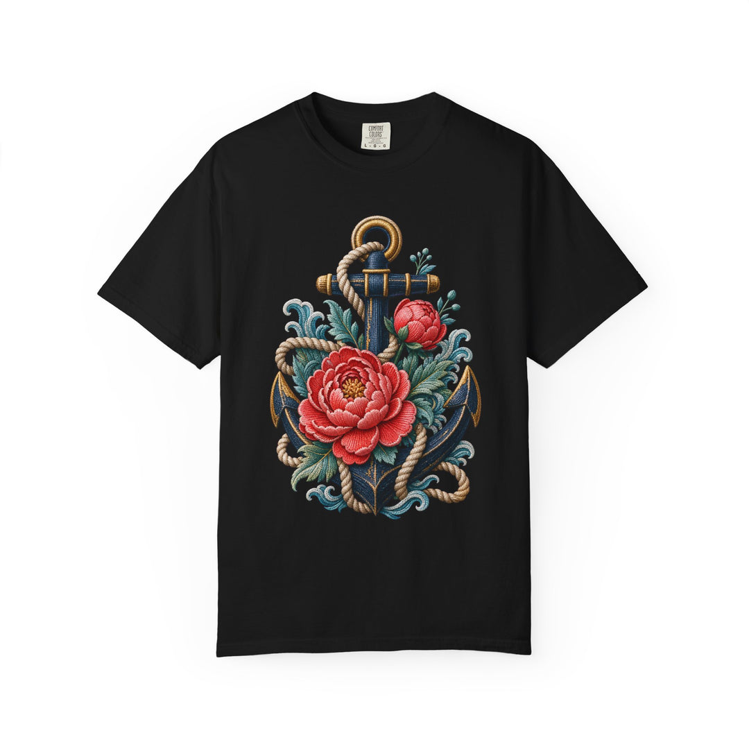 Embroidered Anchor Peony T-Shirt Graphic